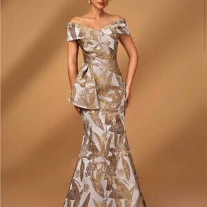 SHEIN Asymmetrical Dress in Gold and Cream